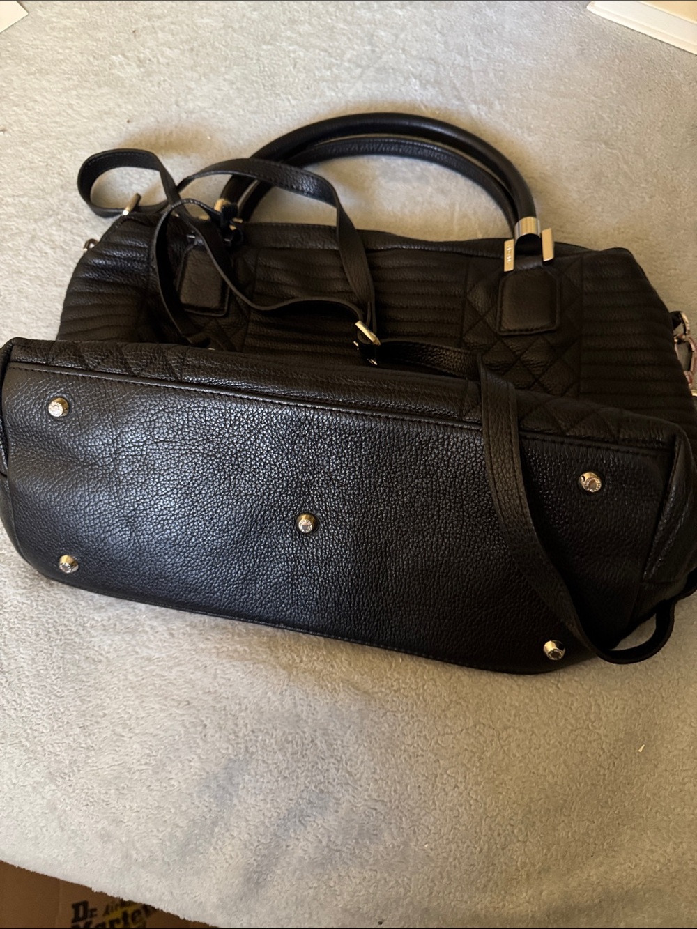 Arcadia Black Quilted Leather Satchel with Silver Hardware - Picture 4 of 6